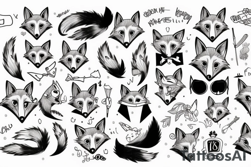 Red fox in a funny costume tattoo idea