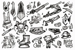 calf in the light of a green stone with an ax in his hand tattoo idea