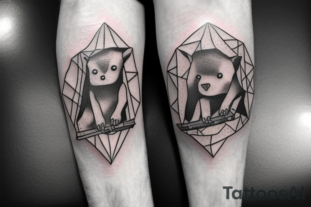 calf in the light of a green stone with an ax in his hand tattoo idea