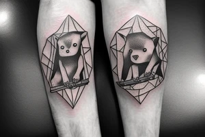 calf in the light of a green stone with an ax in his hand tattoo idea