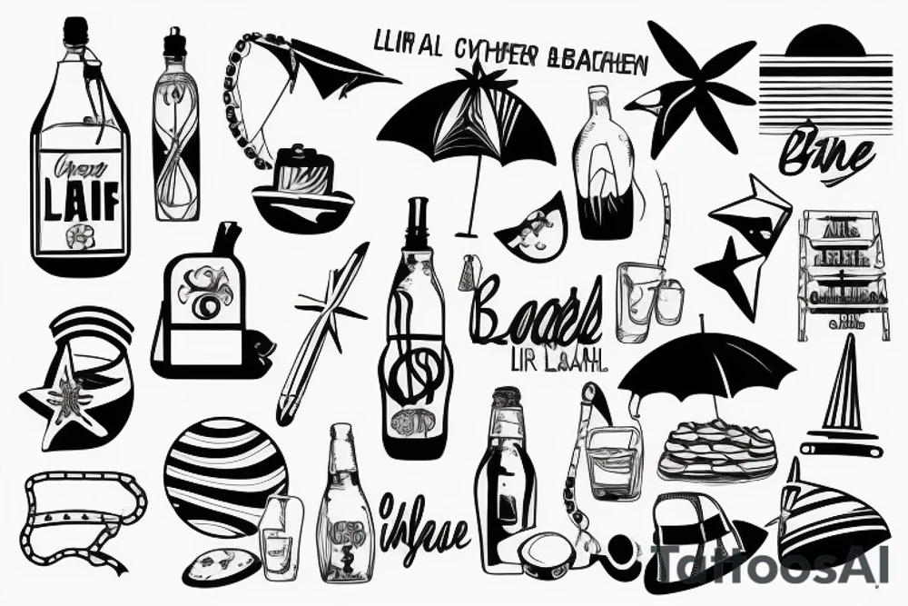A lineal beach bar on a sunny beach tattoo idea A lineal beach bar on a sunny beach tattoo idea