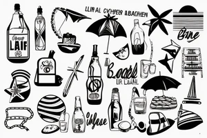 A lineal beach bar on a sunny beach tattoo idea