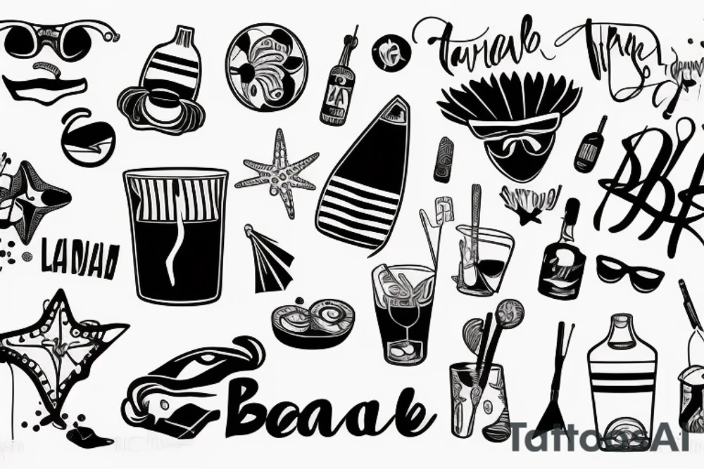 A lineal beach bar on a sunny beach tattoo idea A lineal beach bar on a sunny beach tattoo idea