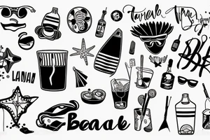 A lineal beach bar on a sunny beach tattoo idea