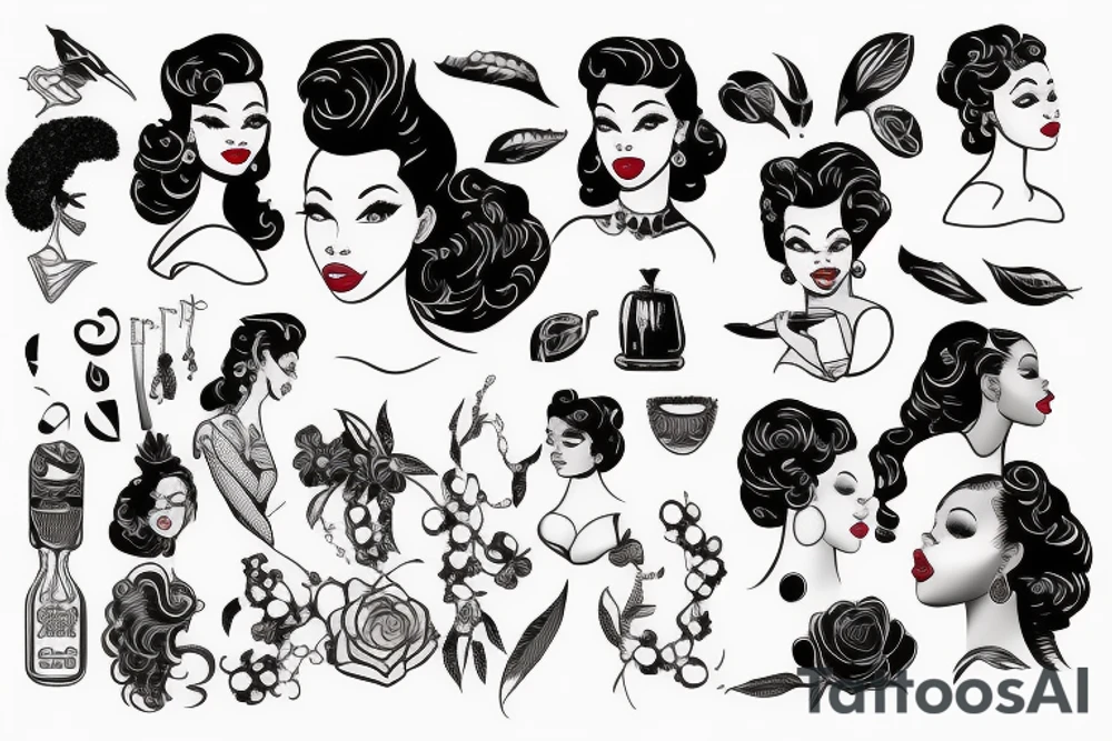 traditional style pin up girl african american inspired natural hair tattoo idea