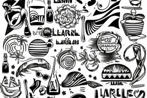 A lineal beach bar on a sunny beach tattoo idea