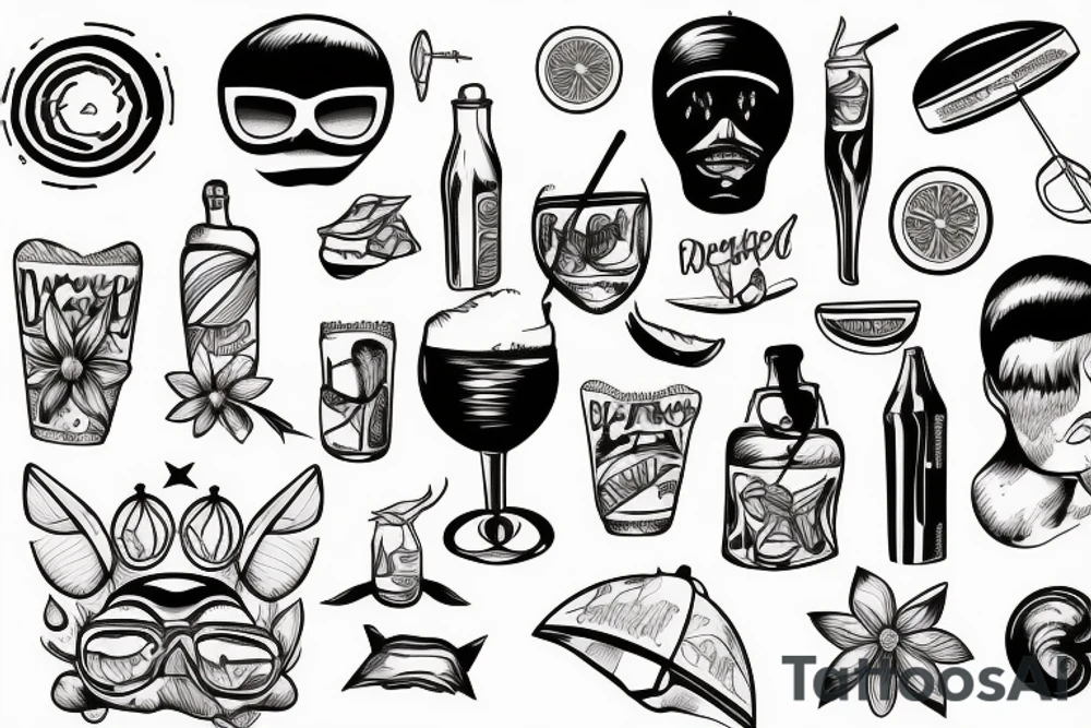 A lineal beach bar on a sunny beach tattoo idea