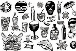 A lineal beach bar on a sunny beach tattoo idea