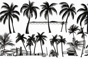 A lineal beach bar on a sunny beach and a palm tree tattoo idea