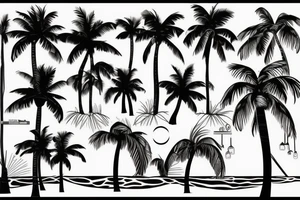 A linear beach bar on a sunny beach and a palm tree tattoo idea