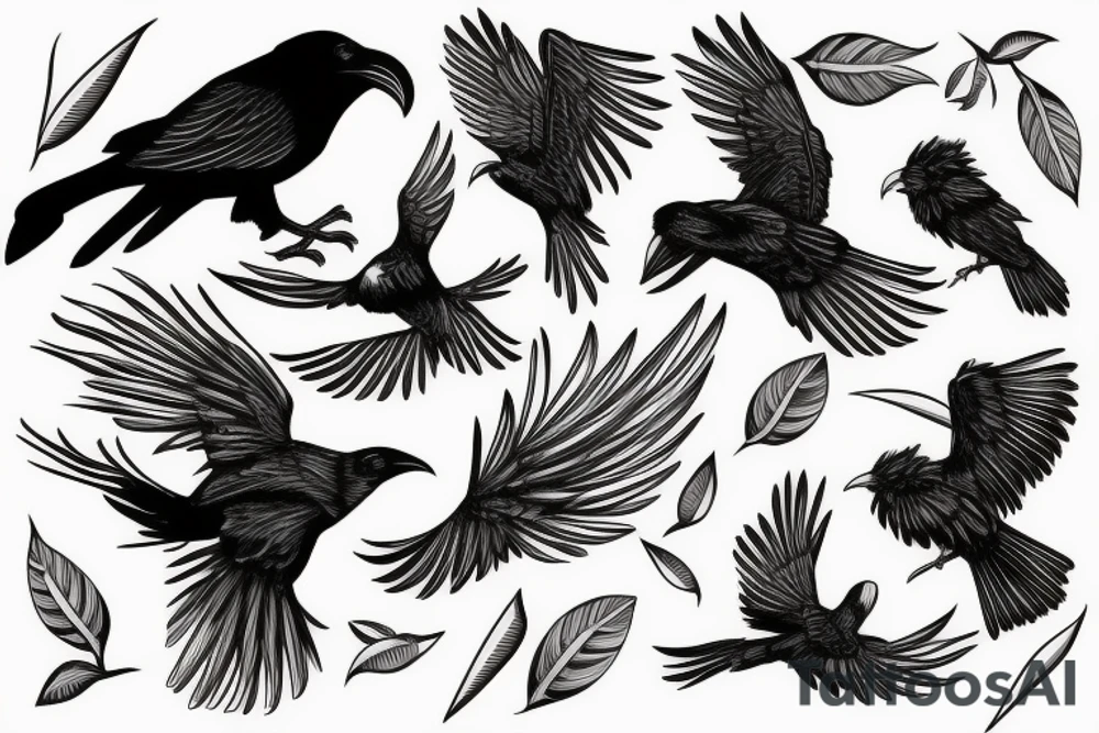 a raven covering a small bird with its wing tattoo template tattoo idea