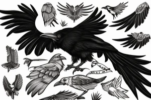 a raven covering a small bird with its wing tattoo tattoo idea