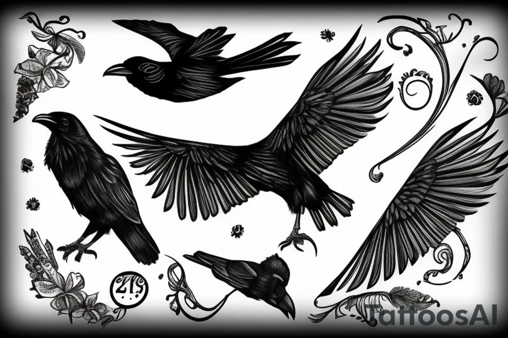 a raven covering a small bird tattoo idea