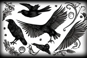 a raven covering a small bird tattoo idea