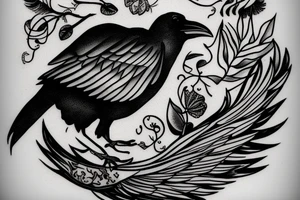 a raven covering a small bird tattoo idea
