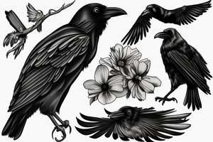 a raven covering a small bird tattoo idea