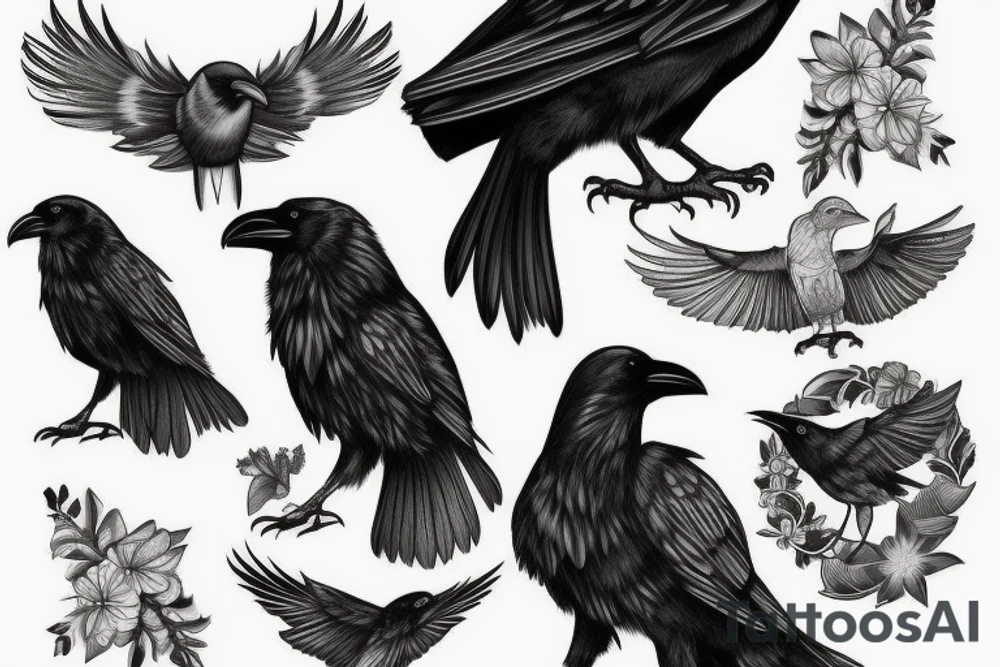 a raven covering a small bird tattoo idea