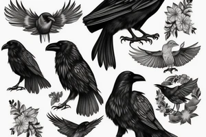 a raven covering a small bird tattoo idea