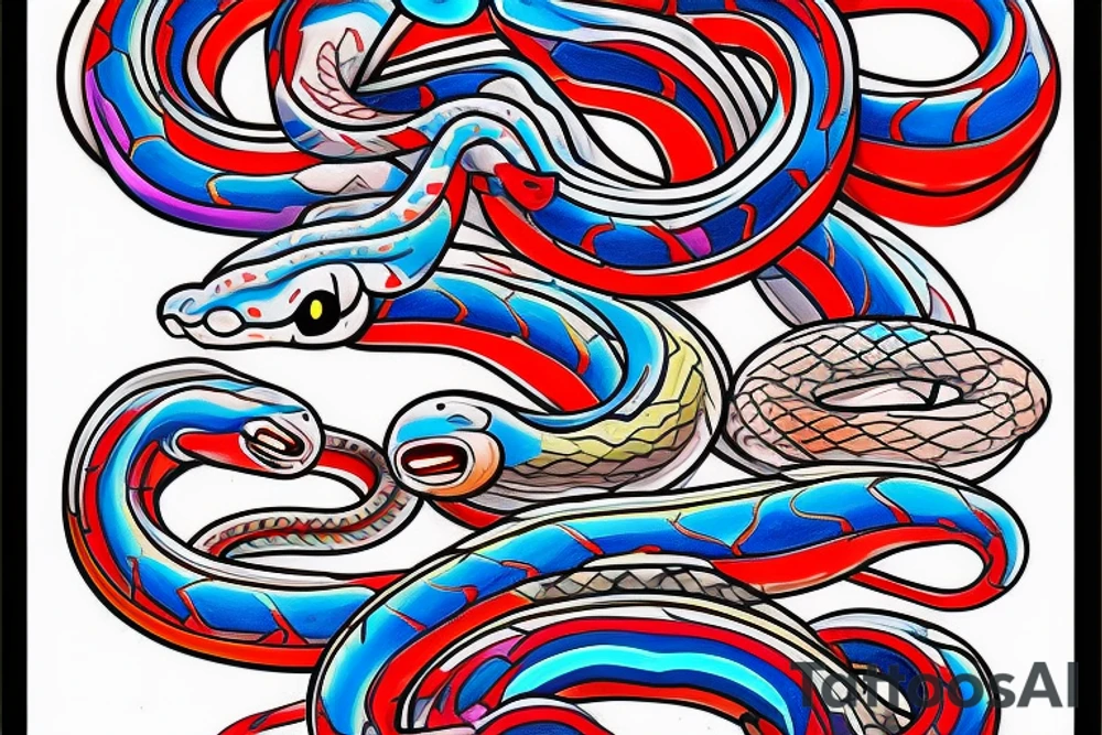 neo-traditional snake red blue bright colors neon tattoo idea