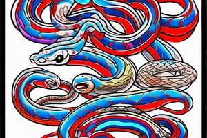 neo-traditional snake red blue bright colors neon tattoo idea