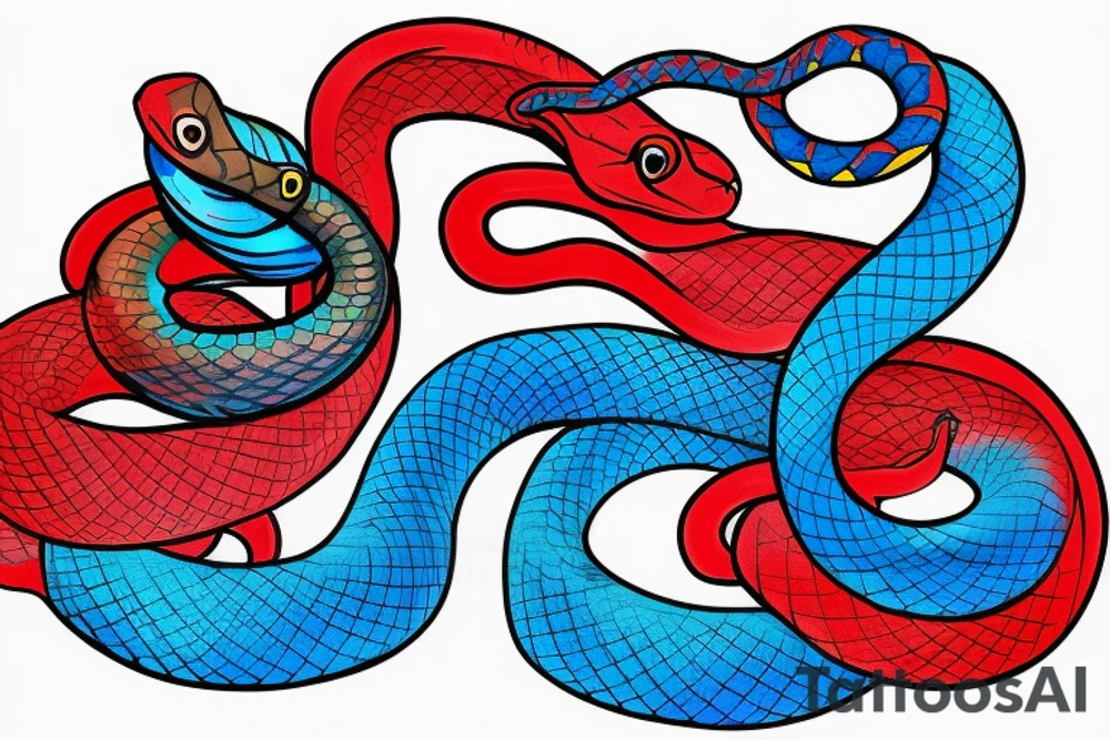 neo-traditional snake red blue bright colors neon tattoo idea