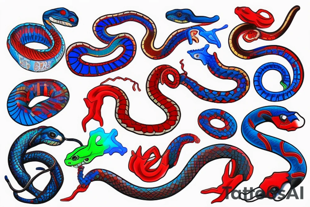 neo-traditional snake red blue bright colors neon tattoo idea
