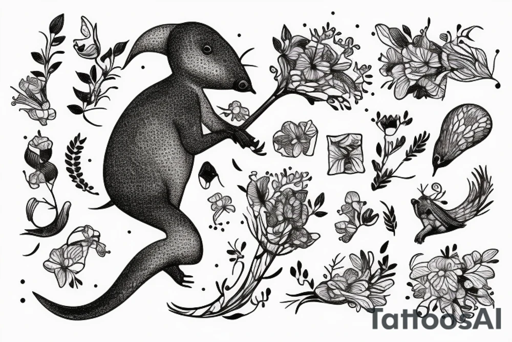 Shrew holding bouquet tattoo idea
