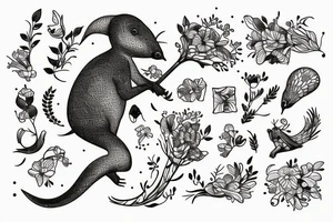 Shrew holding bouquet tattoo idea