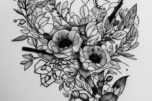 Sat down cute mole holding bouquet of twigs and herbs tattoo idea
