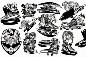 De strange riding a skate tattoo idea
