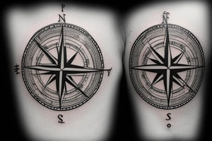 Compass letters inside of clock with baby’s breathe around it tattoo idea