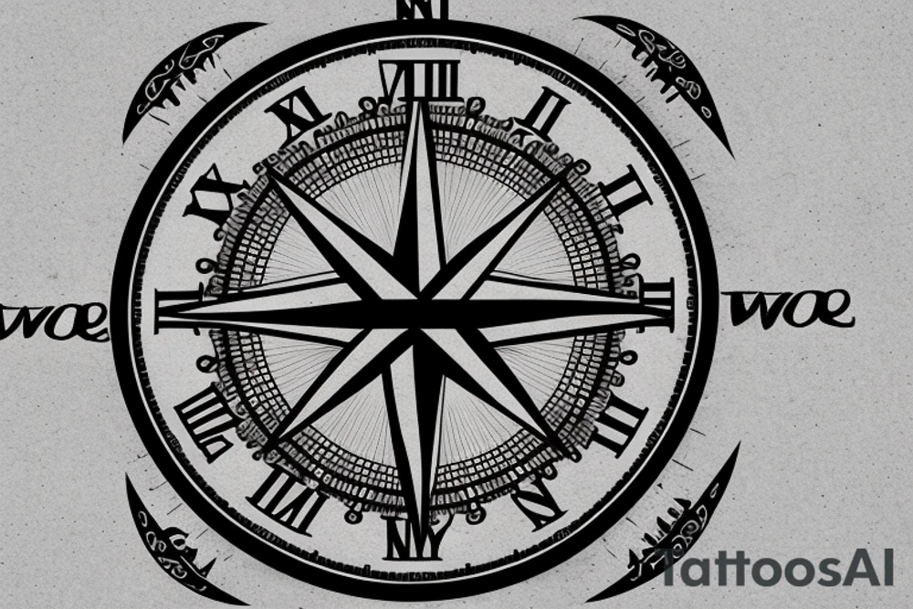 Compass letters inside of clock with baby’s breathe around it tattoo idea Compass letters inside of clock with baby’s breathe around it tattoo idea