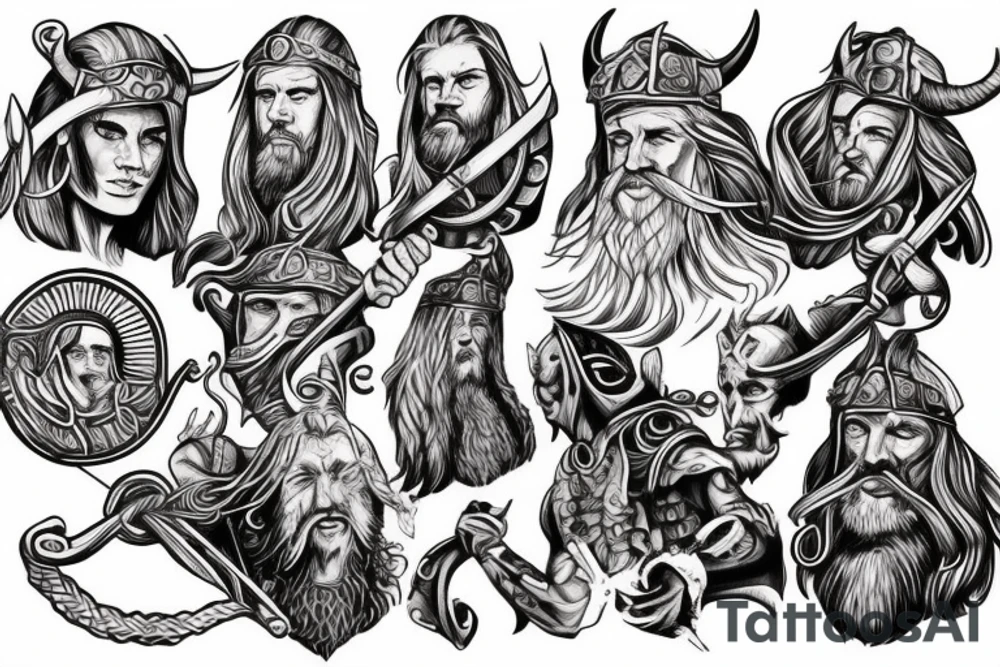 Viking gods riding into battle full sleve tattoo idea