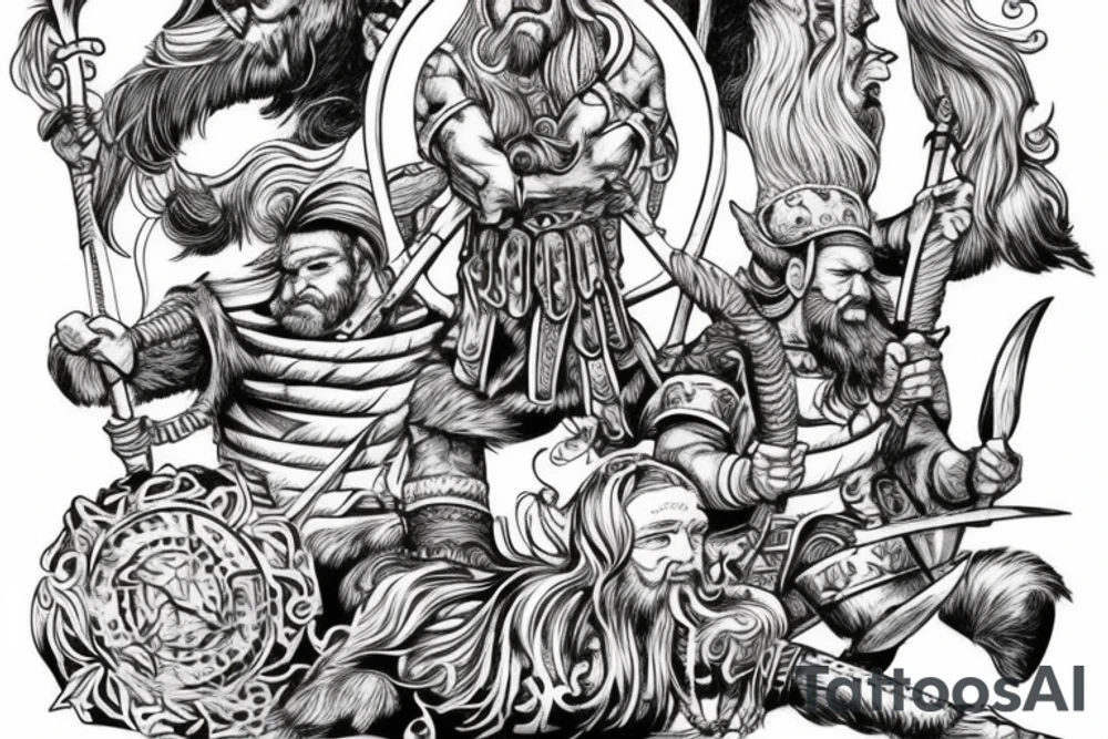 Viking gods riding into battle full sleve tattoo idea