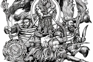 Viking gods riding into battle full sleve tattoo idea