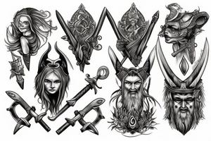 Odin and freya with weapons tattoo idea