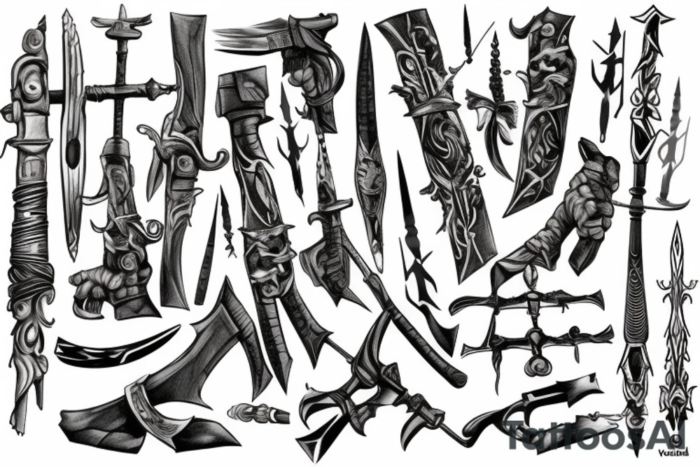 Valkarie with weapons tattoo idea