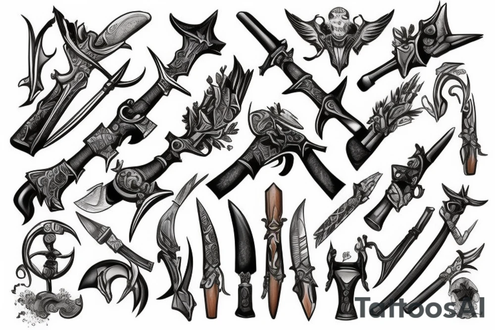 Valkarie with weapons tattoo idea