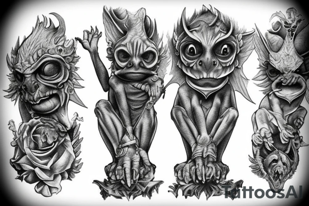 Gargoyle see no evil hear no evil speak no evil tattoo idea Gargoyle see no evil hear no evil speak no evil tattoo idea