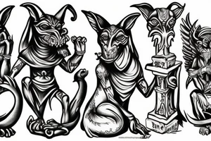 Gargoyle see no evil hear no evil speak no evil Anubis tattoo idea