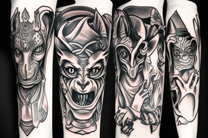 Gargoyle see no evil hear no evil speak no evil Anubis tattoo idea