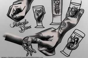 The creation of Adam hands, both holding glasses of whiskey tattoo idea