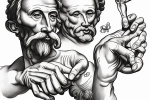 Michelangelo ‘The creation of Adam hands’, both holding glasses of whiskey tattoo idea