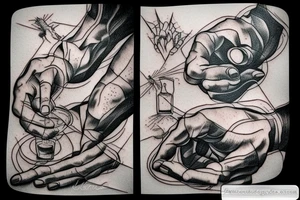 Michelangelo ‘The creation of Adam hands’, both holding glasses of whiskey tattoo idea