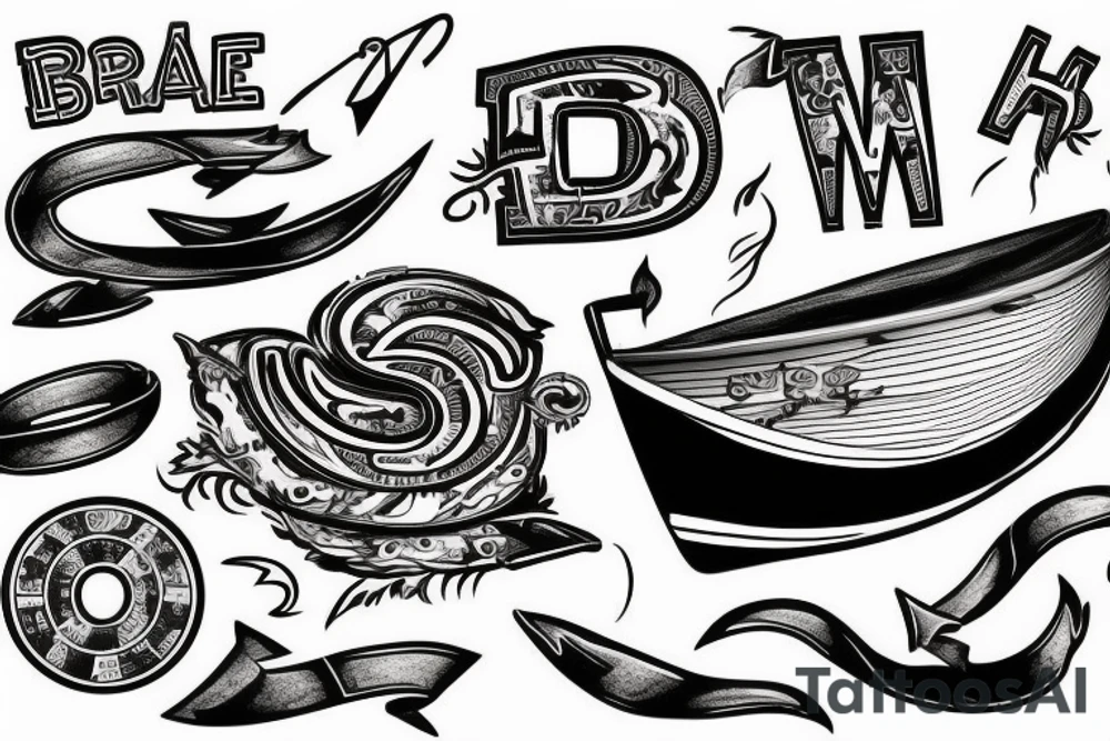 Draw a boat using the letters TOBA tattoo idea