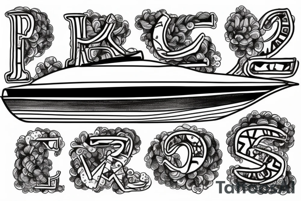 Draw a boat using the letters TOBA tattoo idea