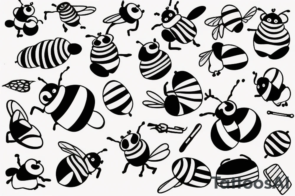 Cute bee playing piano tattoo idea