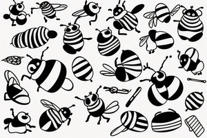 Cute bee playing piano tattoo idea