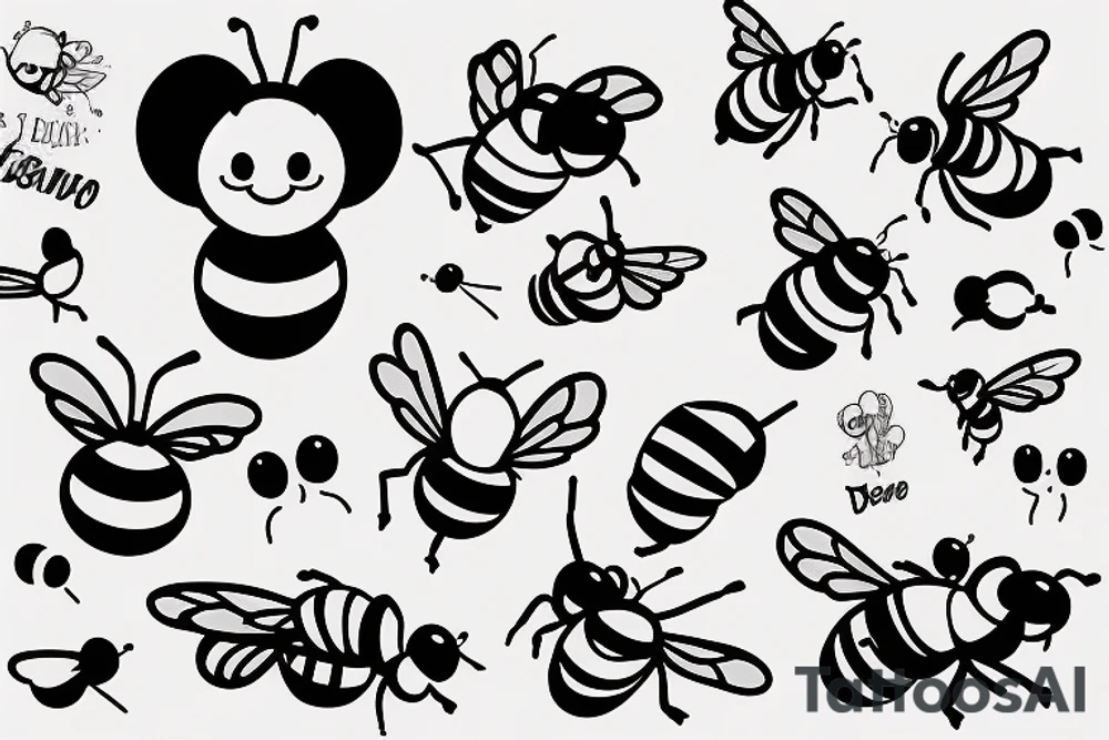 Cute bee playing piano tattoo idea