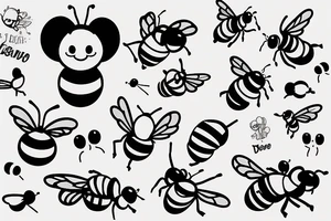 Cute bee playing piano tattoo idea